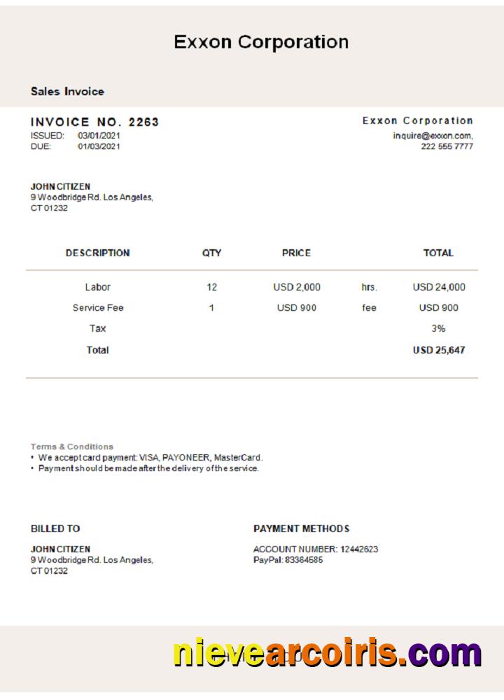 USA Exxon Corporation invoice